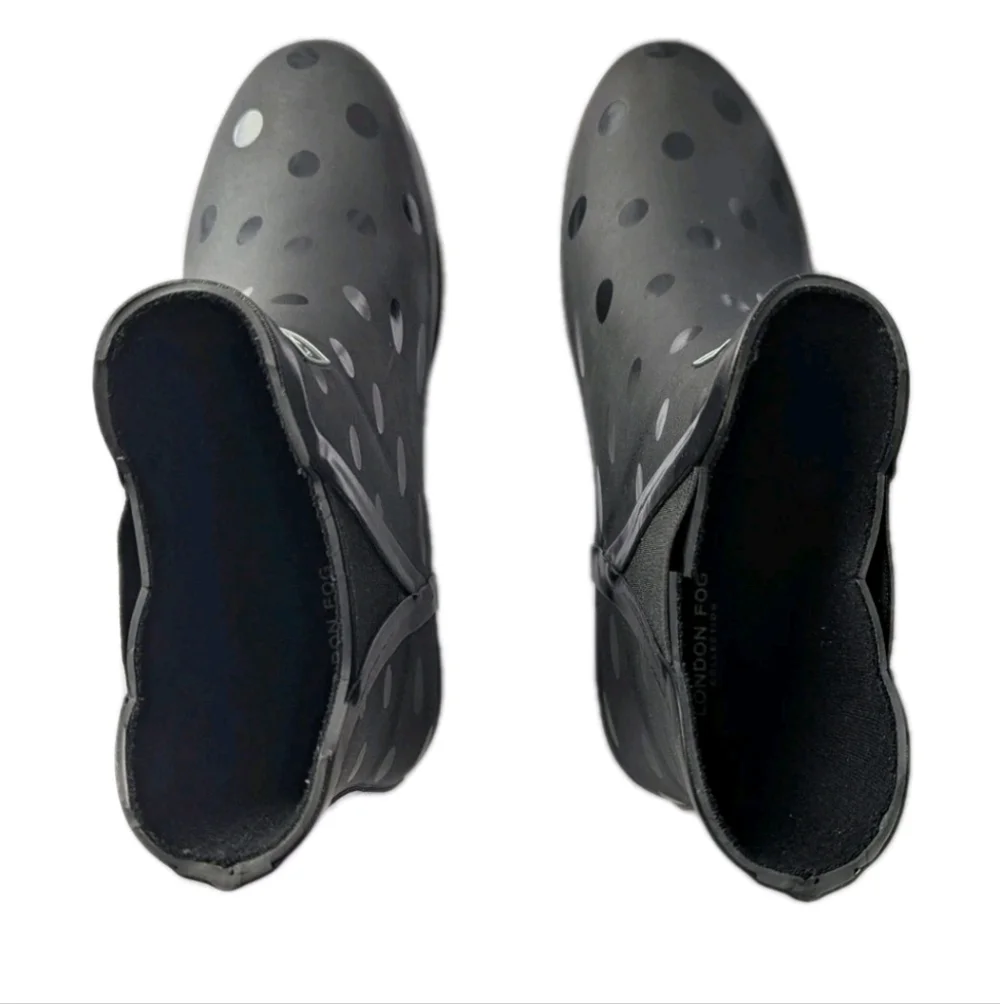 London Fog Picadilly Rain Boot Black Polka Dot Women's 9M